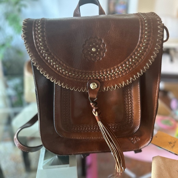 Patricia Nash Jovanna Tassel Studded Leather Backpack - Picture 1 of 8